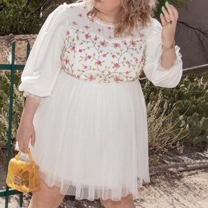 Ivy City Co embroidered white tulle dress - size 2x